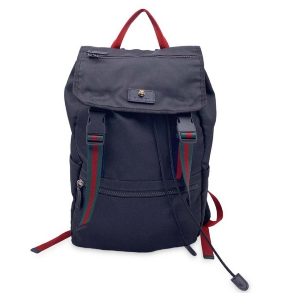 Gucci - Black Techno Canvas Web Stripe Sherry Line Bag - Backpack